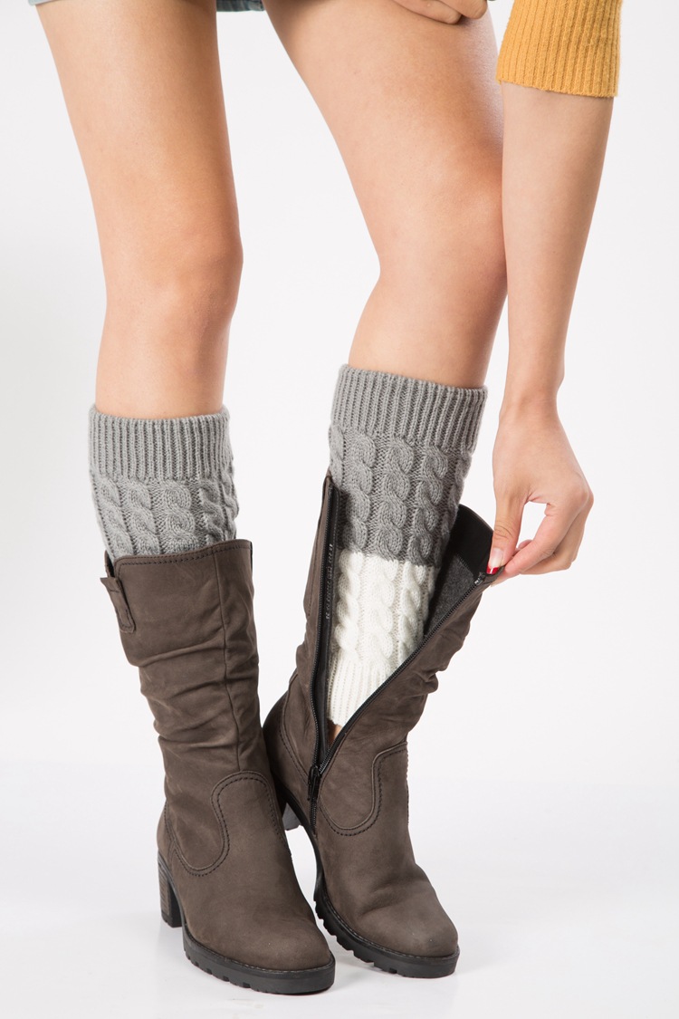Women Patchwork Cable Knit Boot Cuffs Winter Long Leg Warmers Fashion Accessory